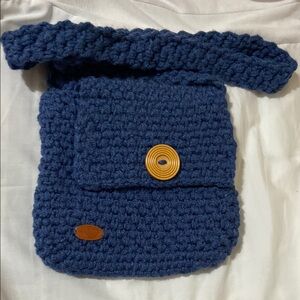 Handmade Blue Crochet Bag with Button